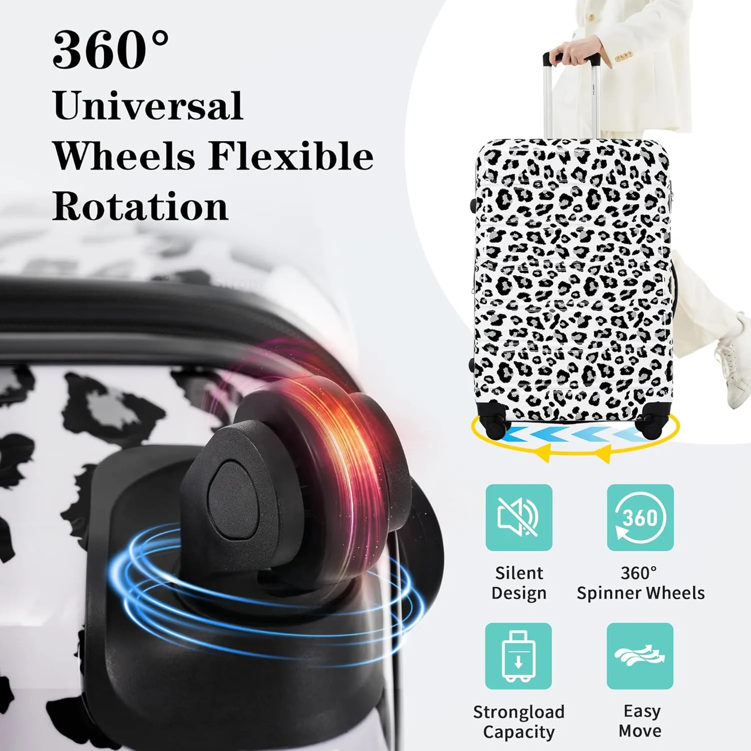 Merax 3 Piece Luggage Sets, Hardside Expandable Luggages Spinner Leopard Suitcase with TSA Lock Lightweight Rolling Carry on Luggage 20inch 24inch 28inch,Black  White Leopard