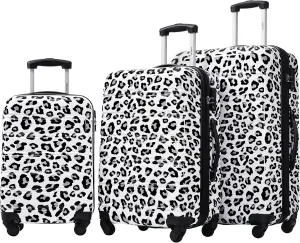 Merax 3 Piece Luggage Sets, Hardside Expandable Luggages Spinner Leopard Suitcase with TSA Lock Lightweight Rolling Carry on Luggage 20inch 24inch 28inch,Black  White Leopard