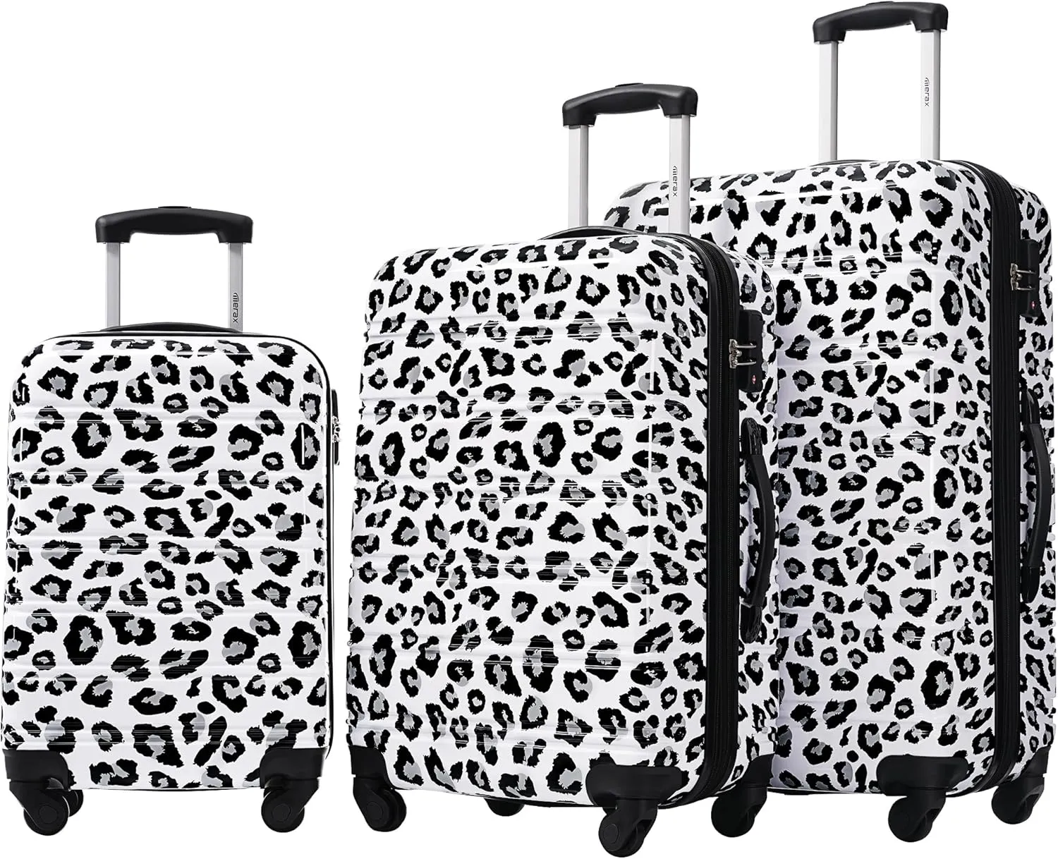 Merax 3 Piece Luggage Sets, Hardside Expandable Luggages Spinner Leopard Suitcase with TSA Lock Lightweight Rolling Carry on Luggage 20inch 24inch 28inch,Black  White Leopard