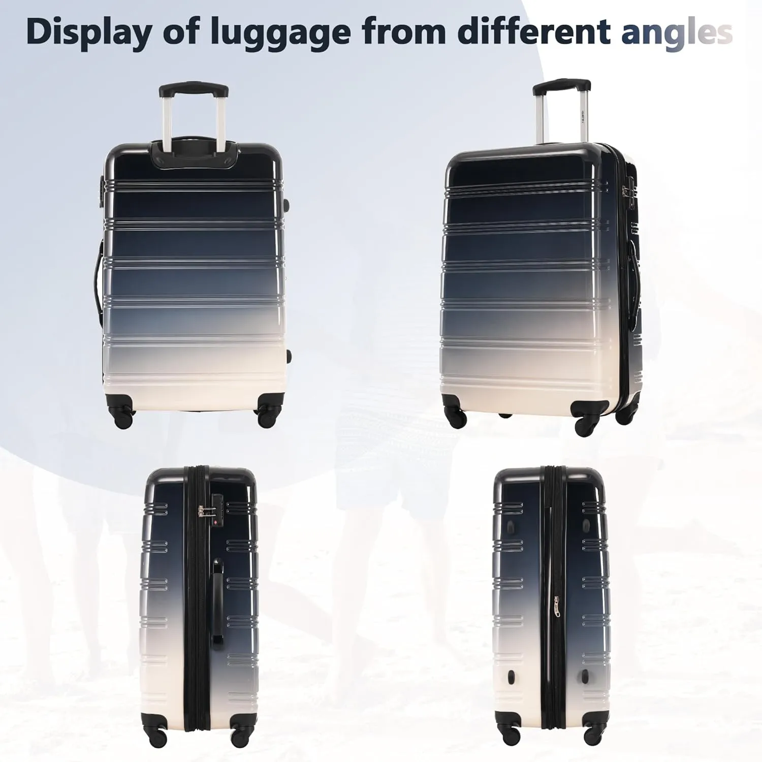 Merax 3 Piece Luggage Sets, Hardside Expandable Luggages Spinner Multicolor Suitcase with TSA Lock Lightweight Rolling Carry on Luggage 20inch 24inch 28inch,Gradient Black