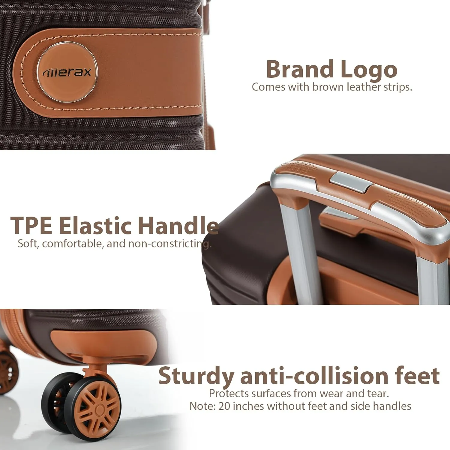 Merax Hardshell Luggage Sets 4 piece Lightweight Suitcases With Wheels TSA Lock Expandable (only 24”/28”) ABS Large Luggage set (Coffee Bean color)