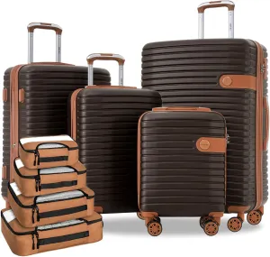 Merax Hardshell Luggage Sets 4 piece Lightweight Suitcases With Wheels TSA Lock Expandable (only 24”/28”) ABS Large Luggage set (Coffee Bean color)