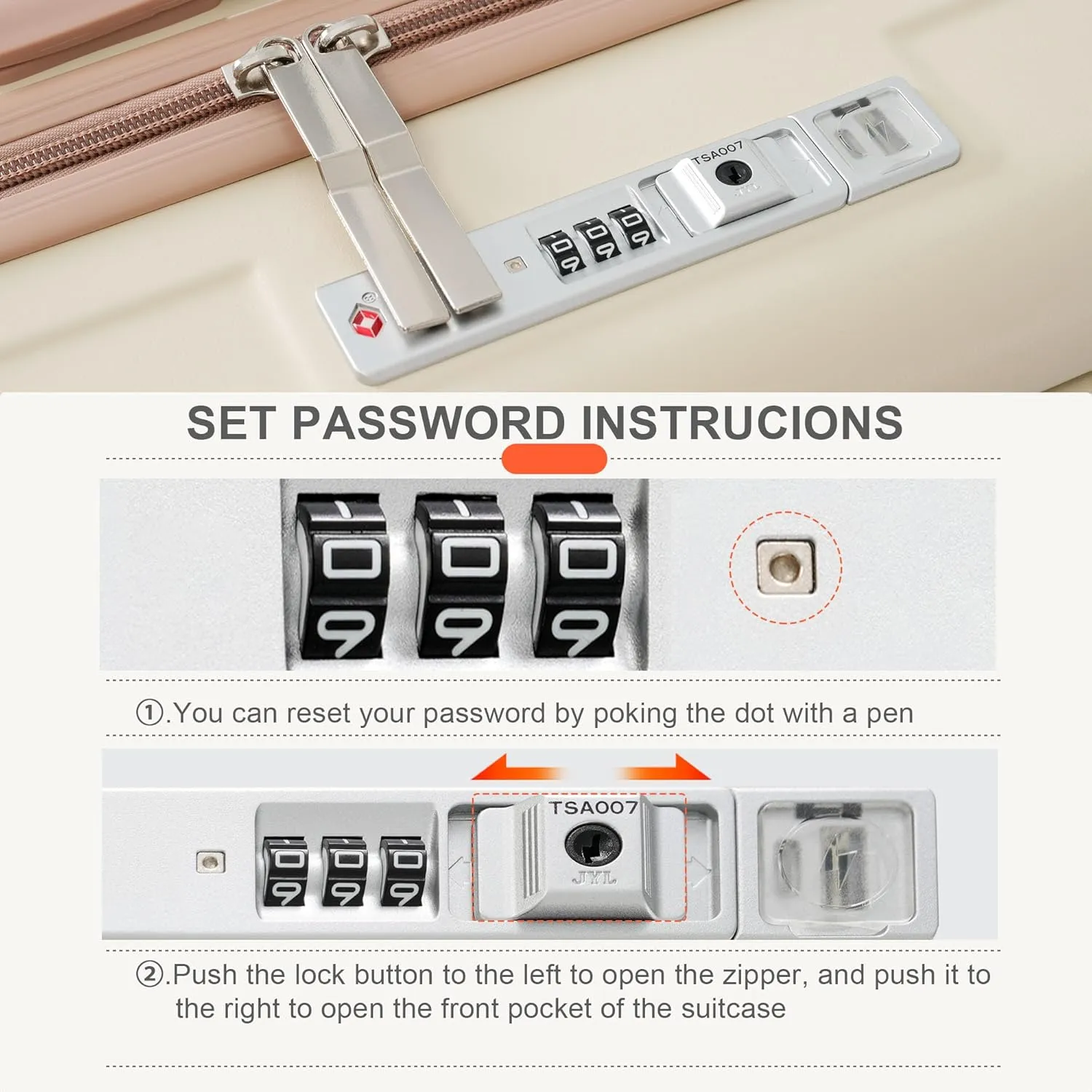 Merax Hardside Luggage Sets 3Piece Front-Opening Suitcase with USB Port ABS, Ivory and Golden, 20/24/28 Inch