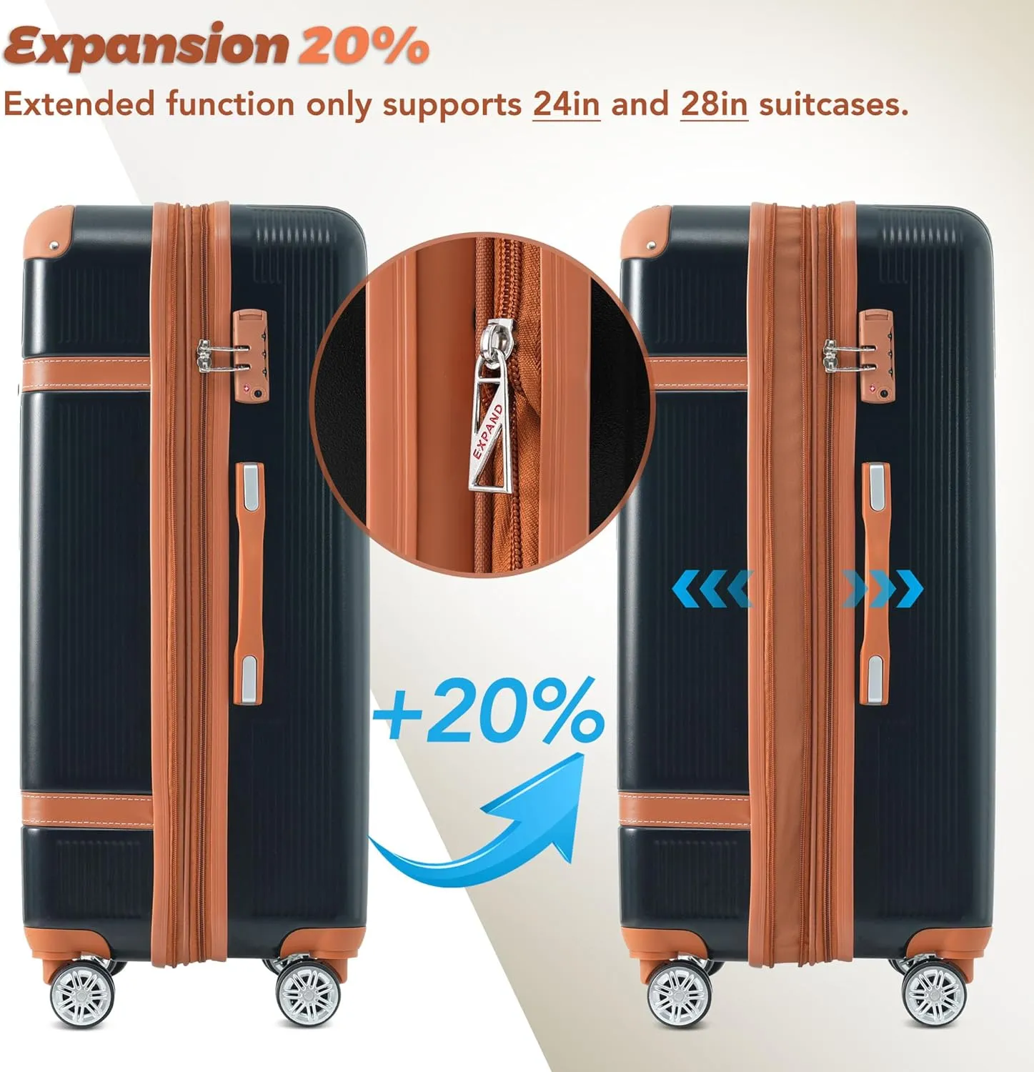 Merax Hardside Rugged Travel Suitcase Luggage with 8 Spinner Wheels, Collision-Protection Angle, 3-Piece Set, TSA Lock, Expandable, Carry-On Luggage (20/24/28,Black)
