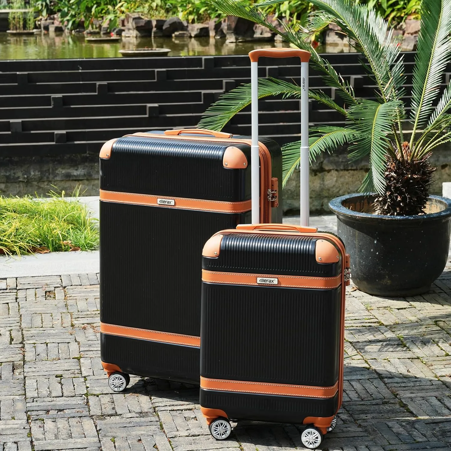 Merax Hardside Rugged Travel Suitcase Luggage with 8 Spinner Wheels, Collision-Protection Angle, 3-Piece Set, TSA Lock, Expandable, Carry-On Luggage (20/24/28,Black)