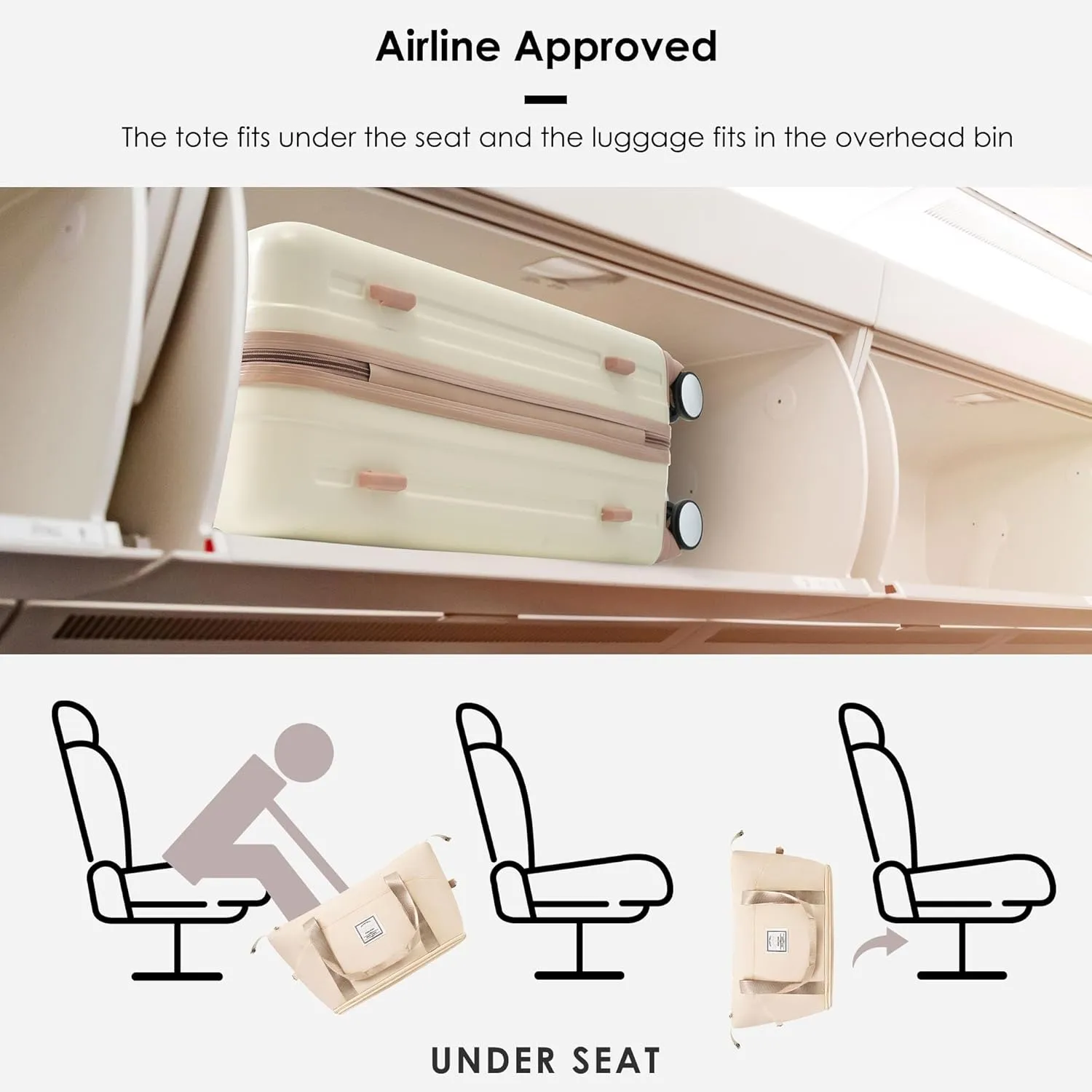 Merax Luggage 2 Piece Hardside USB Port Suitcase Sets with Spinner Wheels Lightweight, Cream Gold, 20 in & Travel Bag