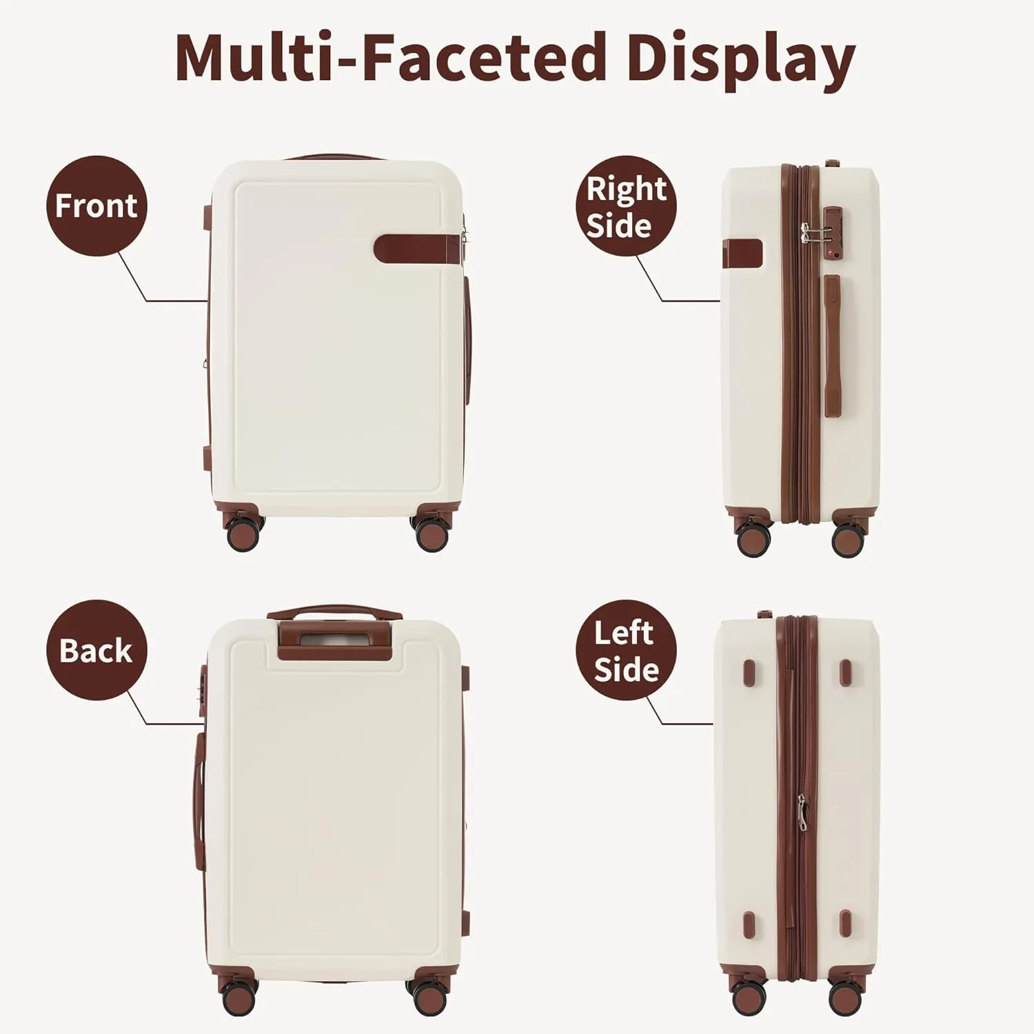 Merax Luggage Packing Cubes Hardside 4 Suitcase Durable Lightweight, Brown and White, 8-Piece Set