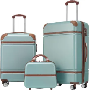 Merax Luggage Set 2 Piece Suitcase Set with Cosmetic Case Expandable Spinner Wheels Vintage Luggage Sets(Blue Green,20" 24")