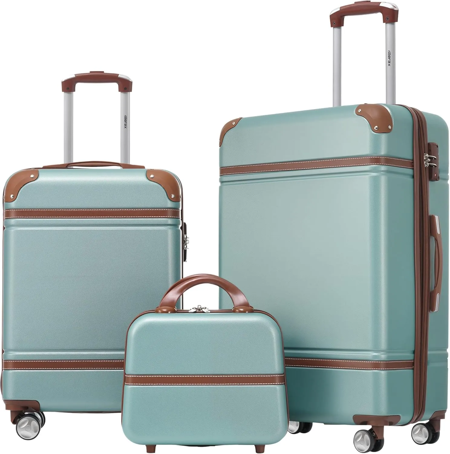 Merax Luggage Set 2 Piece Suitcase Set with Cosmetic Case Expandable Spinner Wheels Vintage Luggage Sets(Blue Green,20" 24")