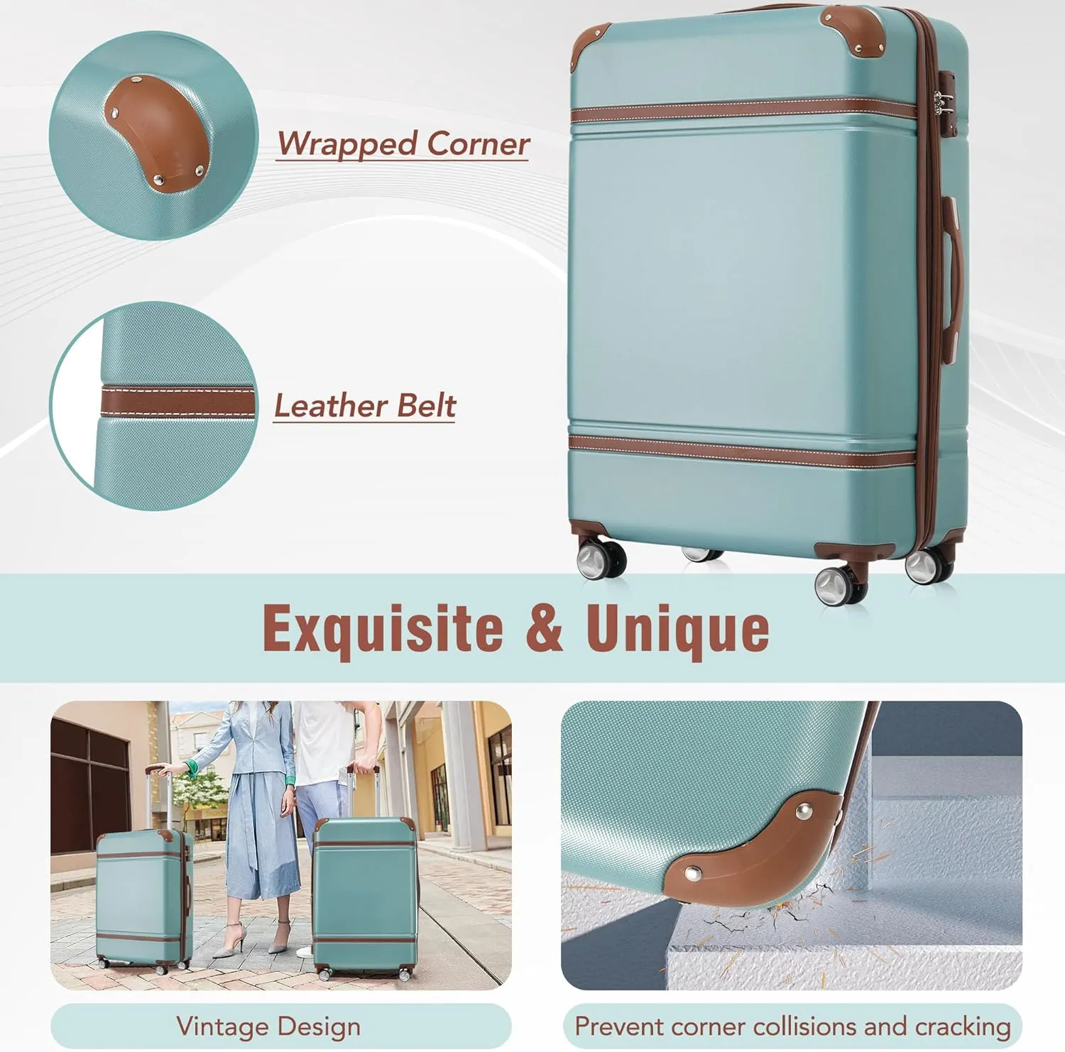 Merax Luggage Set 2 Piece Suitcase Set with Cosmetic Case Expandable Spinner Wheels Vintage Luggage Sets(Blue Green,20" 24")
