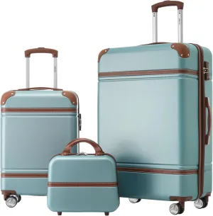 Merax Luggage Set 2 Piece Suitcase Set with Cosmetic Case Expandable Spinner Wheels Vintage Luggage Sets(Blue Green,20" 28")