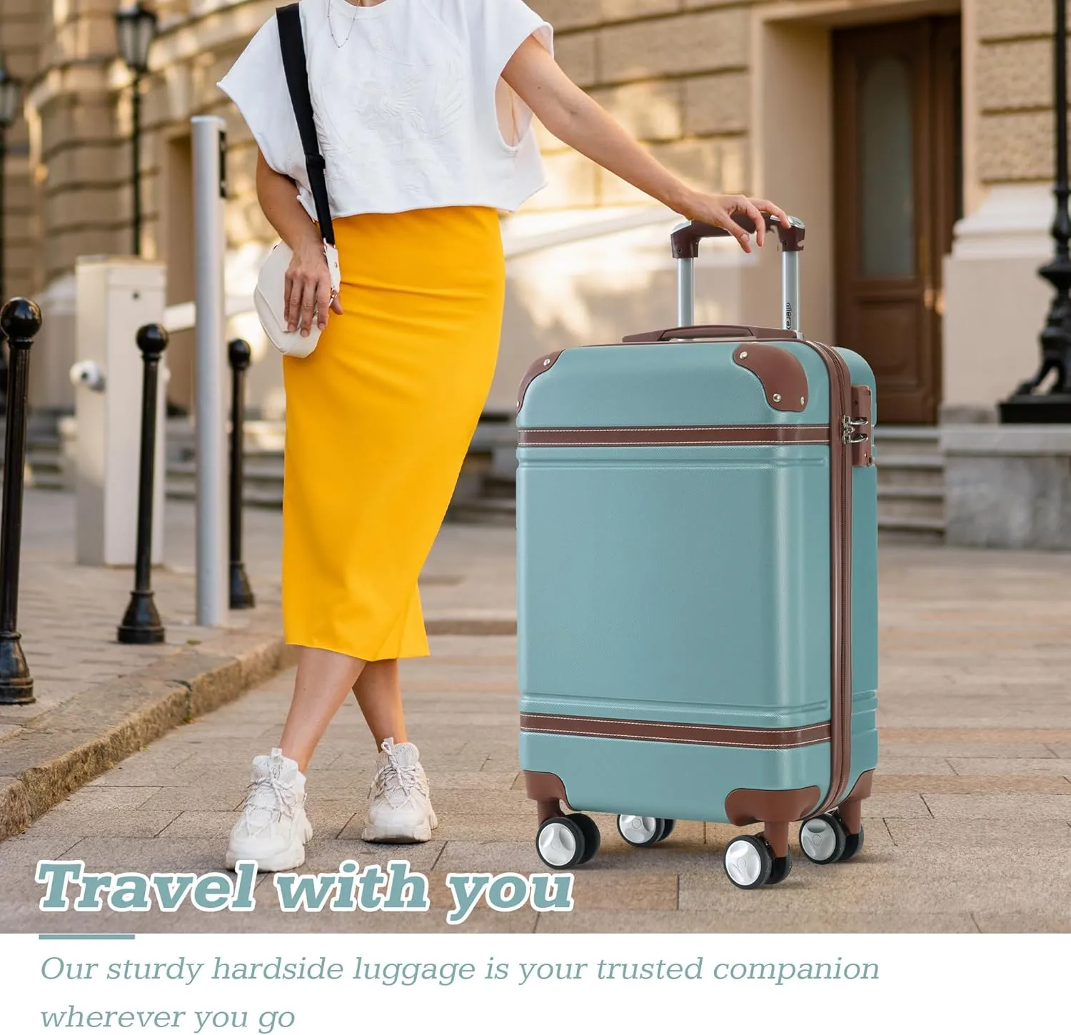 Merax Luggage Set,20 IN Hardside Suitcase with Duffel Bags,3 Piece Luggage with Spinner Wheels, Vintage Luggage with TSA Lock Lightweight,(Blue Green)
