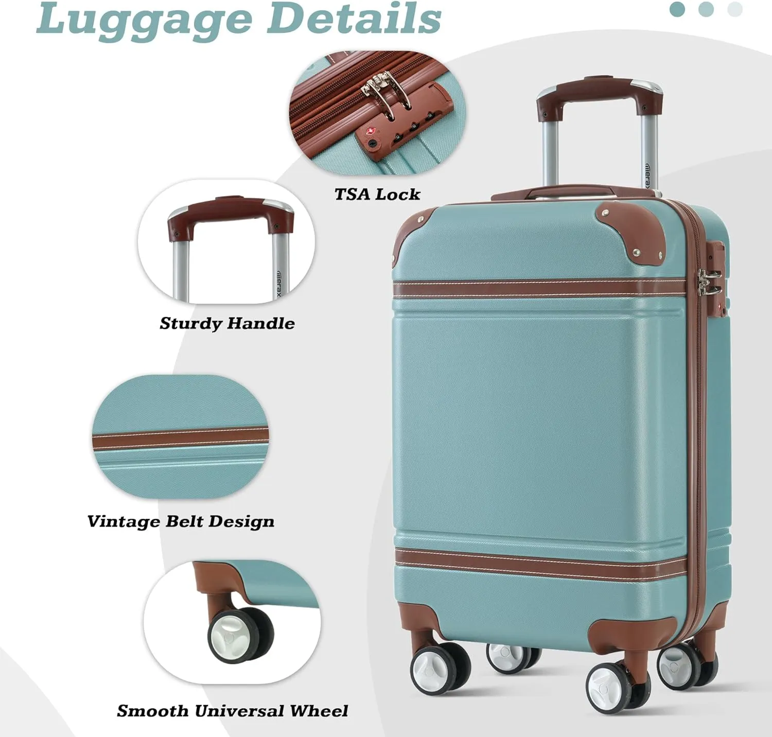 Merax Luggage Set,20 IN Hardside Suitcase with Duffel Bags,3 Piece Luggage with Spinner Wheels, Vintage Luggage with TSA Lock Lightweight,(Blue Green)