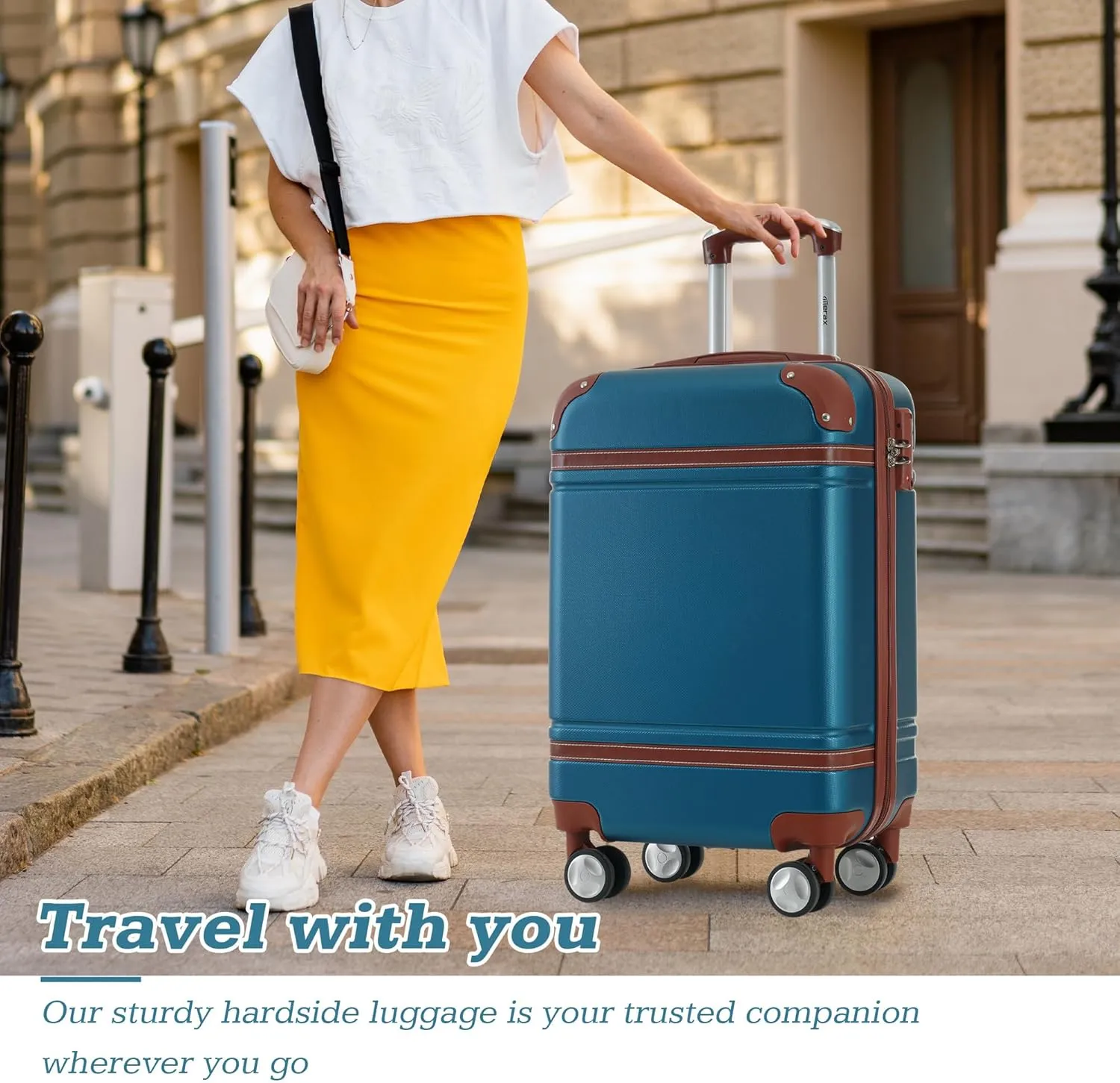 Merax Luggage Set,20 IN Hardside Suitcase with Duffel Bags,3 Piece Luggage with Spinner Wheels, Vintage Luggage with TSA Lock Lightweight,(Blue)