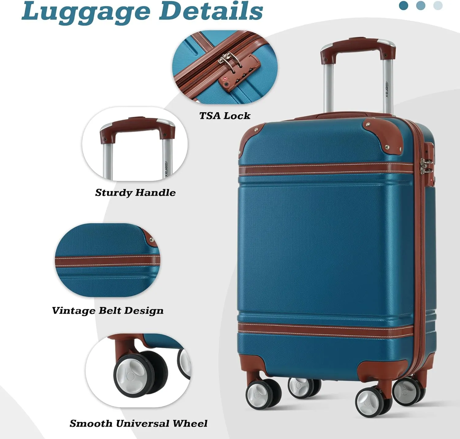 Merax Luggage Set,20 IN Hardside Suitcase with Duffel Bags,3 Piece Luggage with Spinner Wheels, Vintage Luggage with TSA Lock Lightweight,(Blue)