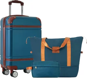Merax Luggage Set,20 IN Hardside Suitcase with Duffel Bags,3 Piece Luggage with Spinner Wheels, Vintage Luggage with TSA Lock Lightweight,(Blue)