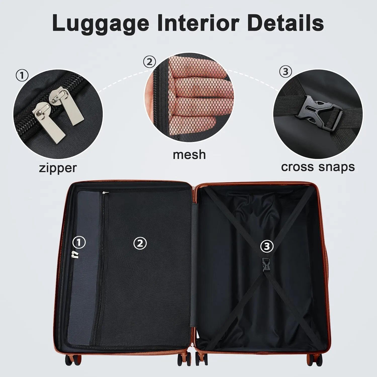 Merax Luggage Sets, Contrast Color 3 Piece 20"  24"  28" Luggage Set Hardside Spinner Suitcase with TSA Lock, Beige Brown