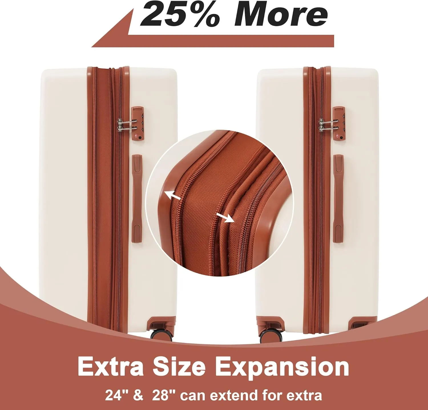 Merax Luggage Sets, Contrast Color 3 Piece 20"  24"  28" Luggage Set Hardside Spinner Suitcase with TSA Lock, Beige Brown