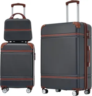 Merax Luggage Sets, Hardshell Luggage Sets 3 Pieces 20" 28" Luggages and Cosmetic Case Spinner Suitcase with TSA Lock Lightweight, Black