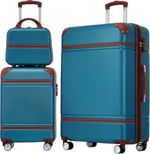 Merax Luggage Sets, Hardshell Luggage Sets 3 Pieces 20" 28" Luggages and Cosmetic Case Spinner Suitcase with TSA Lock Lightweight, Blue