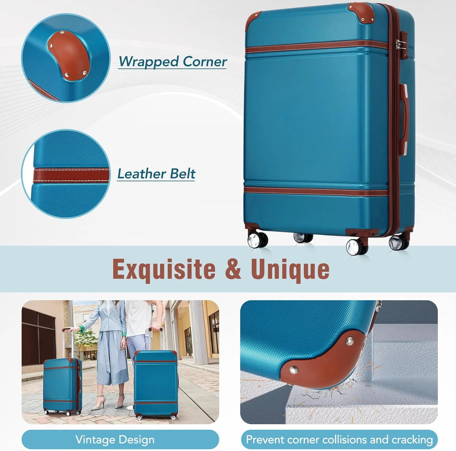 Merax Luggage Sets, Hardshell Luggage Sets 3 Pieces 20" 28" Luggages and Cosmetic Case Spinner Suitcase with TSA Lock Lightweight, Blue