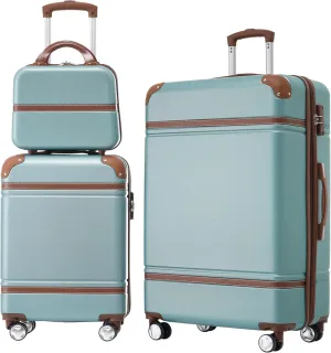 Merax Luggage Sets, Hardshell Luggage Sets 3 Pieces 20" 28" Luggages and Cosmetic Case Spinner Suitcase with TSA Lock Lightweight, Green