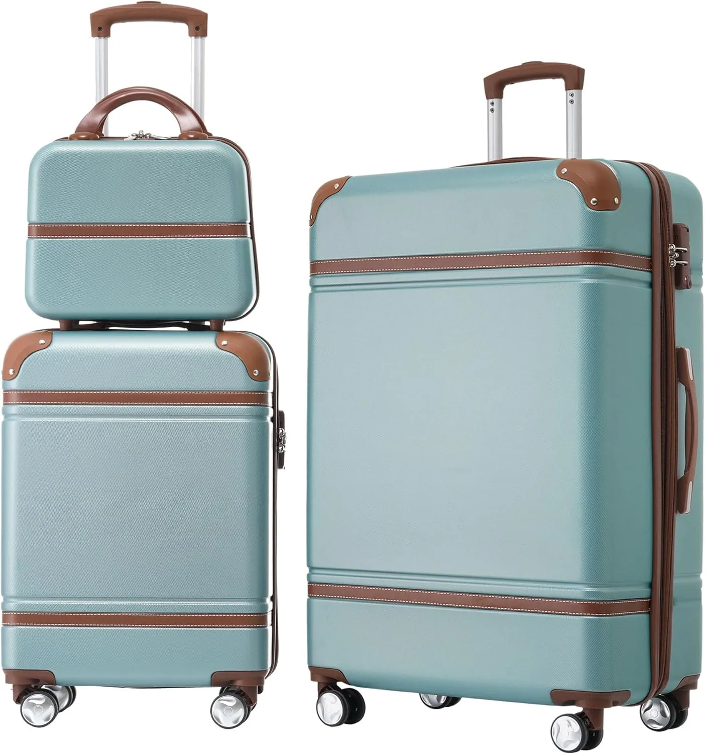 Merax Luggage Sets, Hardshell Luggage Sets 3 Pieces 20" 28" Luggages and Cosmetic Case Spinner Suitcase with TSA Lock Lightweight, Green
