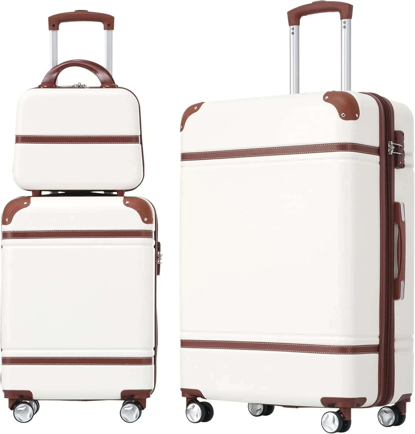 Merax Luggage Sets, Hardshell Luggage Sets 3 Pieces 20" 28" Luggages and Cosmetic Case Spinner Suitcase with TSA Lock Lightweight, White