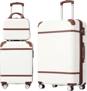 Merax Luggage Sets, Hardshell Luggage Sets 3 Pieces 20" 28" Luggages and Cosmetic Case Spinner Suitcase with TSA Lock Lightweight, White