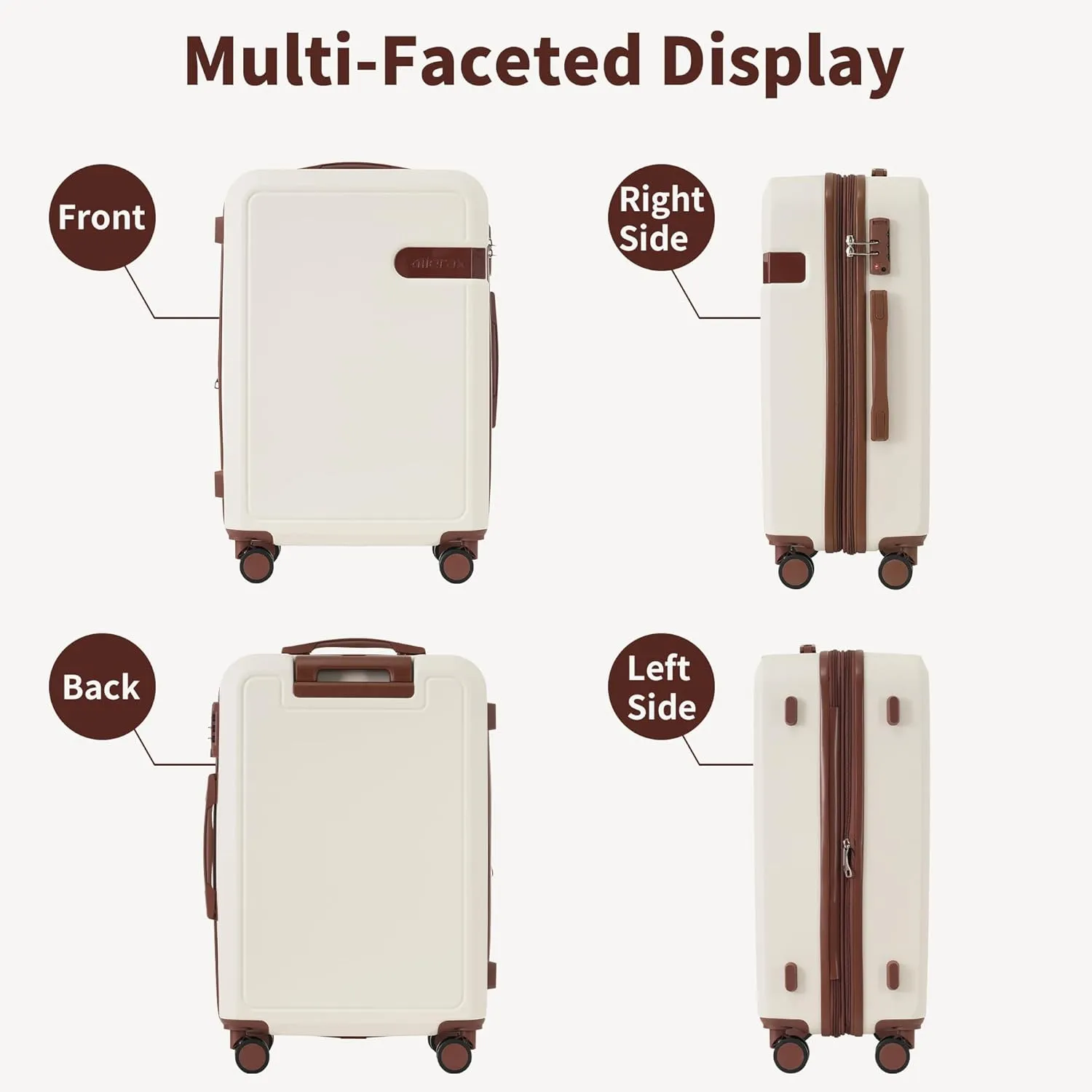 Merax Luggage Sets with Compression Packing Cubes, Hardside Expandable 4 Piece Suitcase Set with Spinner Wheels, Durable Lightweight Luggage with TSA Lock-16 20 24 28,White and Brown