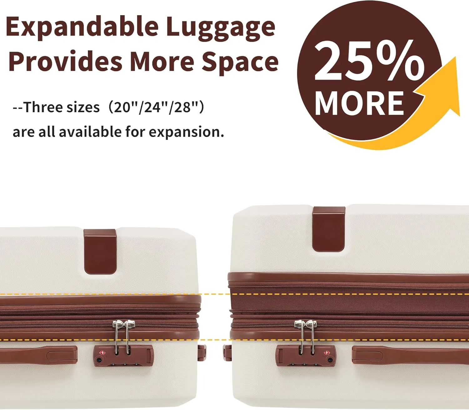 Merax Luggage Sets with Compression Packing Cubes, Hardside Expandable 4 Piece Suitcase Set with Spinner Wheels, Durable Lightweight Luggage with TSA Lock-16 20 24 28,White and Brown