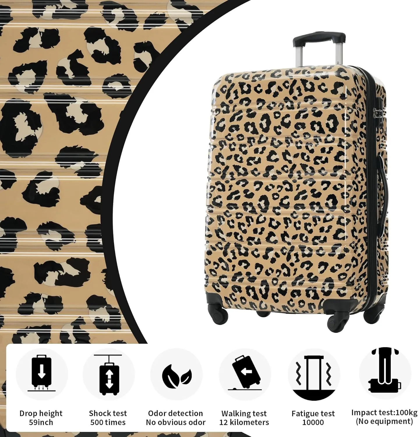 Merax Suitcase Set, Hardshell Luggage Sets 3 Piece with Spinner Wheels, Expandable Durable Suitcase with TSA Lock Lightweight 20" 24" 28", Brown Leopard