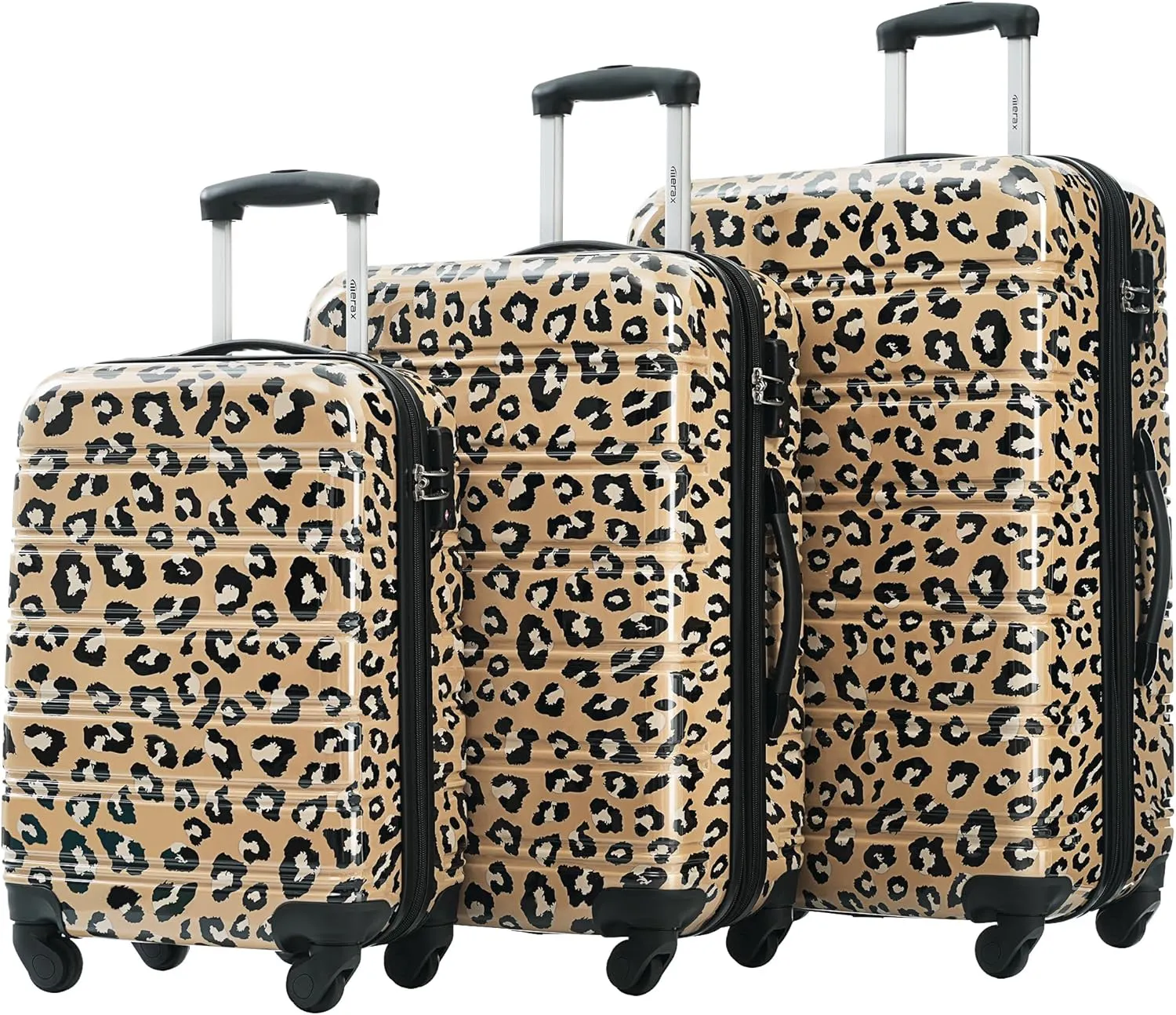Merax Suitcase Set, Hardshell Luggage Sets 3 Piece with Spinner Wheels, Expandable Durable Suitcase with TSA Lock Lightweight 20" 24" 28", Brown Leopard