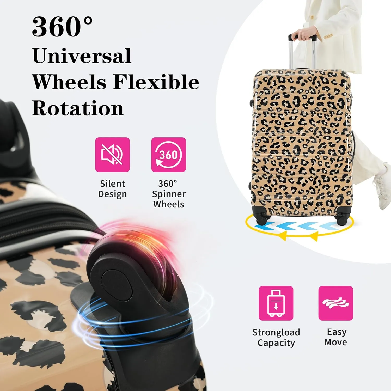 Merax Suitcase Set, Hardshell Luggage Sets 3 Piece with Spinner Wheels, Expandable Durable Suitcase with TSA Lock Lightweight 20" 24" 28", Brown Leopard