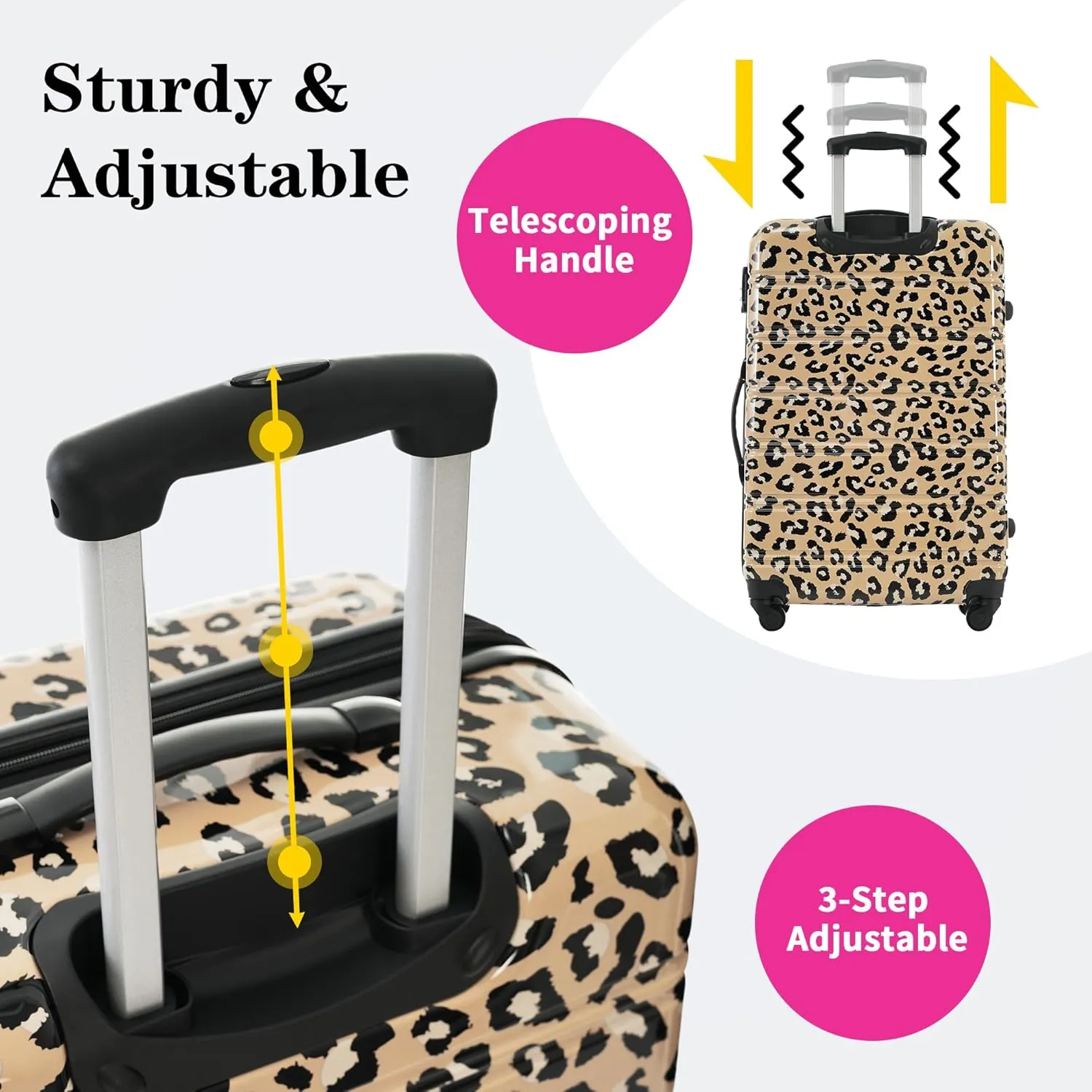 Merax Suitcase Set, Hardshell Luggage Sets 3 Piece with Spinner Wheels, Expandable Durable Suitcase with TSA Lock Lightweight 20" 24" 28", Brown Leopard