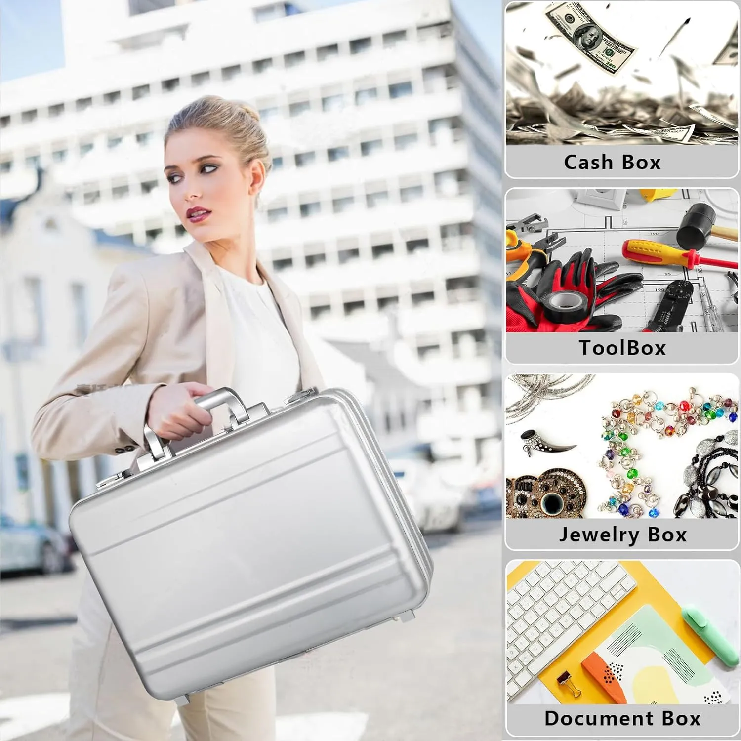 Metal Combination TSA Lock Briefcase Aluminum Brief Case Metal Toolbox Cash Case 15.6 Inch Notebook Briefcase with Removable Foam (Silver 18.1X13.8X4.5 Inch)