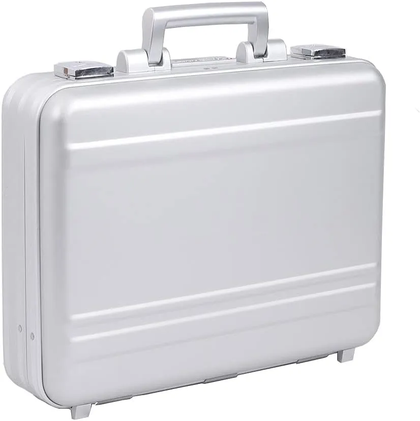 Metal Combination TSA Lock Briefcase Aluminum Brief Case Metal Toolbox Cash Case 15.6 Inch Notebook Briefcase with Removable Foam (Silver 18.1X13.8X4.5 Inch)