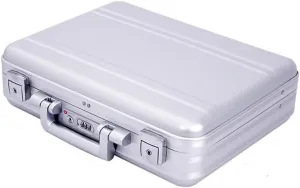 Metal Combination TSA Lock Briefcase Aluminum Brief Case Metal Toolbox Cash Case 15.6 Inch Notebook Briefcase with Removable Foam (Silver 18.1X13.8X4.5 Inch)