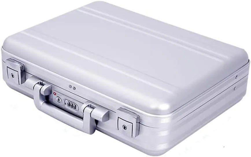 Metal Combination TSA Lock Briefcase Aluminum Brief Case Metal Toolbox Cash Case 15.6 Inch Notebook Briefcase with Removable Foam (Silver 18.1X13.8X4.5 Inch)