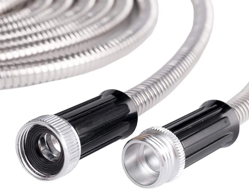 Metal Garden Hose 50 ft Flexible No Kink Lightweight RV Drinking Water Hose Extension Leader Hose Heavy Duty Outdoor