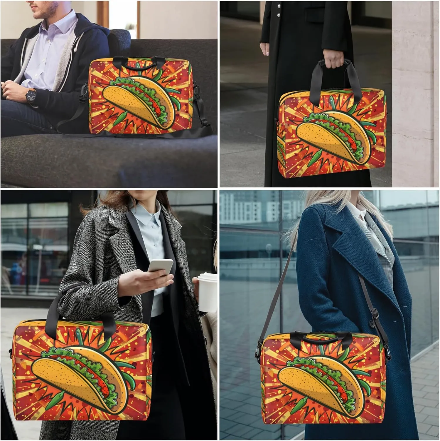 Mexican Taco Food Laptop Sleeve Case 14 15 15.6 inch, Mexican Taco Food Laptop Briefcase Shoulder Bag Waterproof Travel Computer Cover Carrying Bags