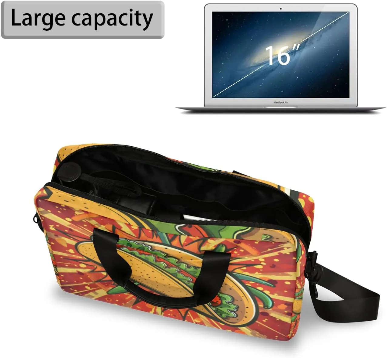 Mexican Taco Food Laptop Sleeve Case 14 15 15.6 inch, Mexican Taco Food Laptop Briefcase Shoulder Bag Waterproof Travel Computer Cover Carrying Bags