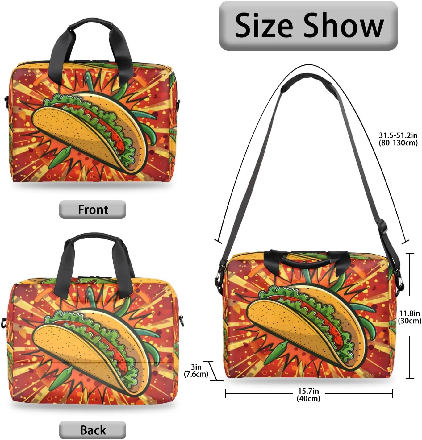 Mexican Taco Food Laptop Sleeve Case 14 15 15.6 inch, Mexican Taco Food Laptop Briefcase Shoulder Bag Waterproof Travel Computer Cover Carrying Bags