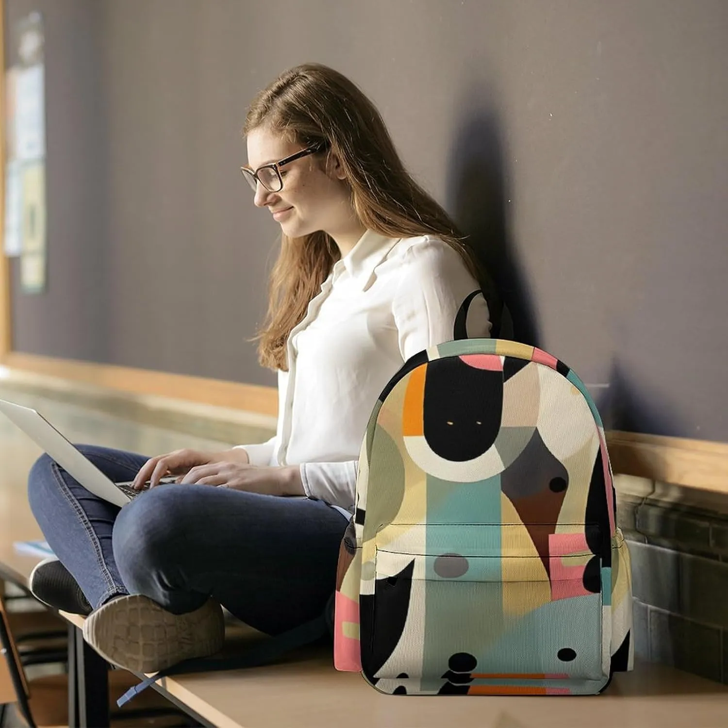 Mid-Century Modern Art Cat Print Laptop Backpacks Casual Shoulder Bag Travel Daypack Fashion for Men Women
