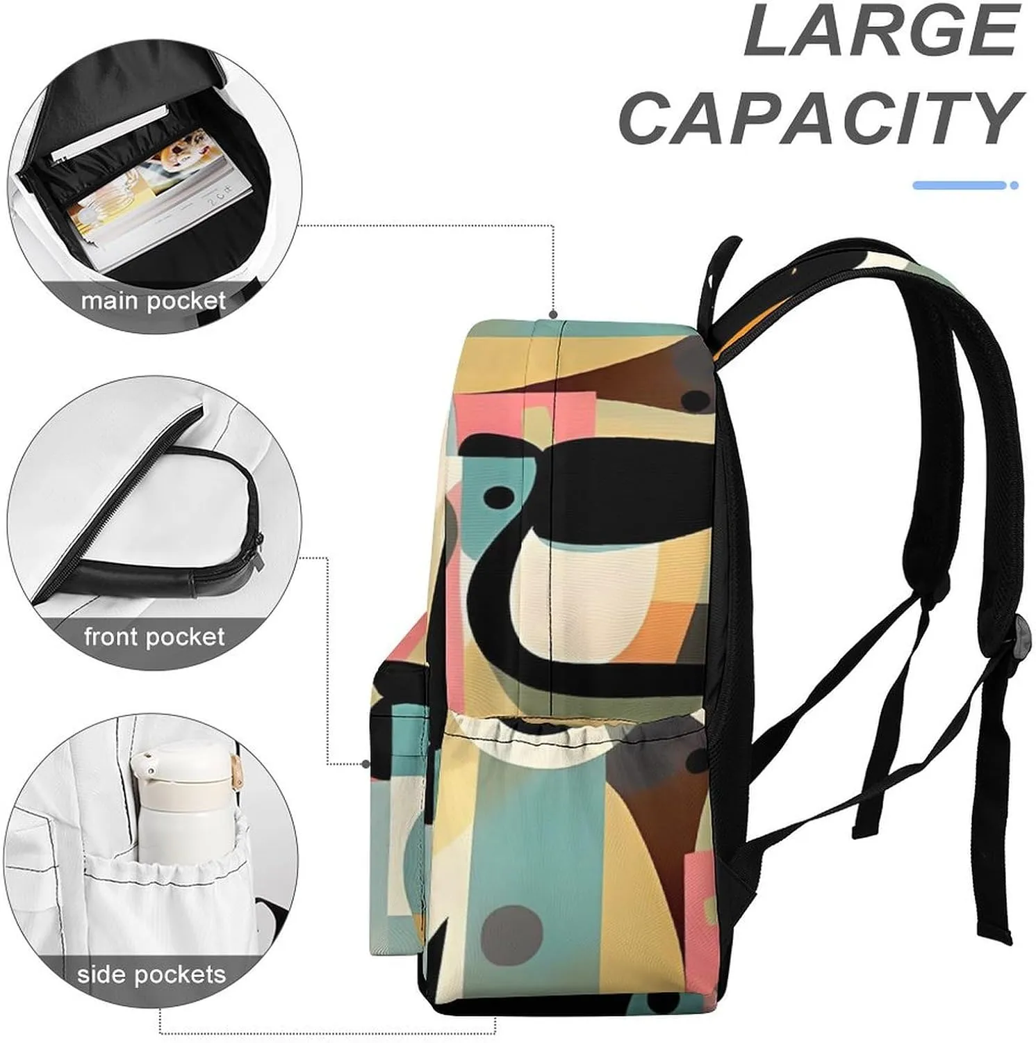 Mid-Century Modern Art Cat Print Laptop Backpacks Casual Shoulder Bag Travel Daypack Fashion for Men Women