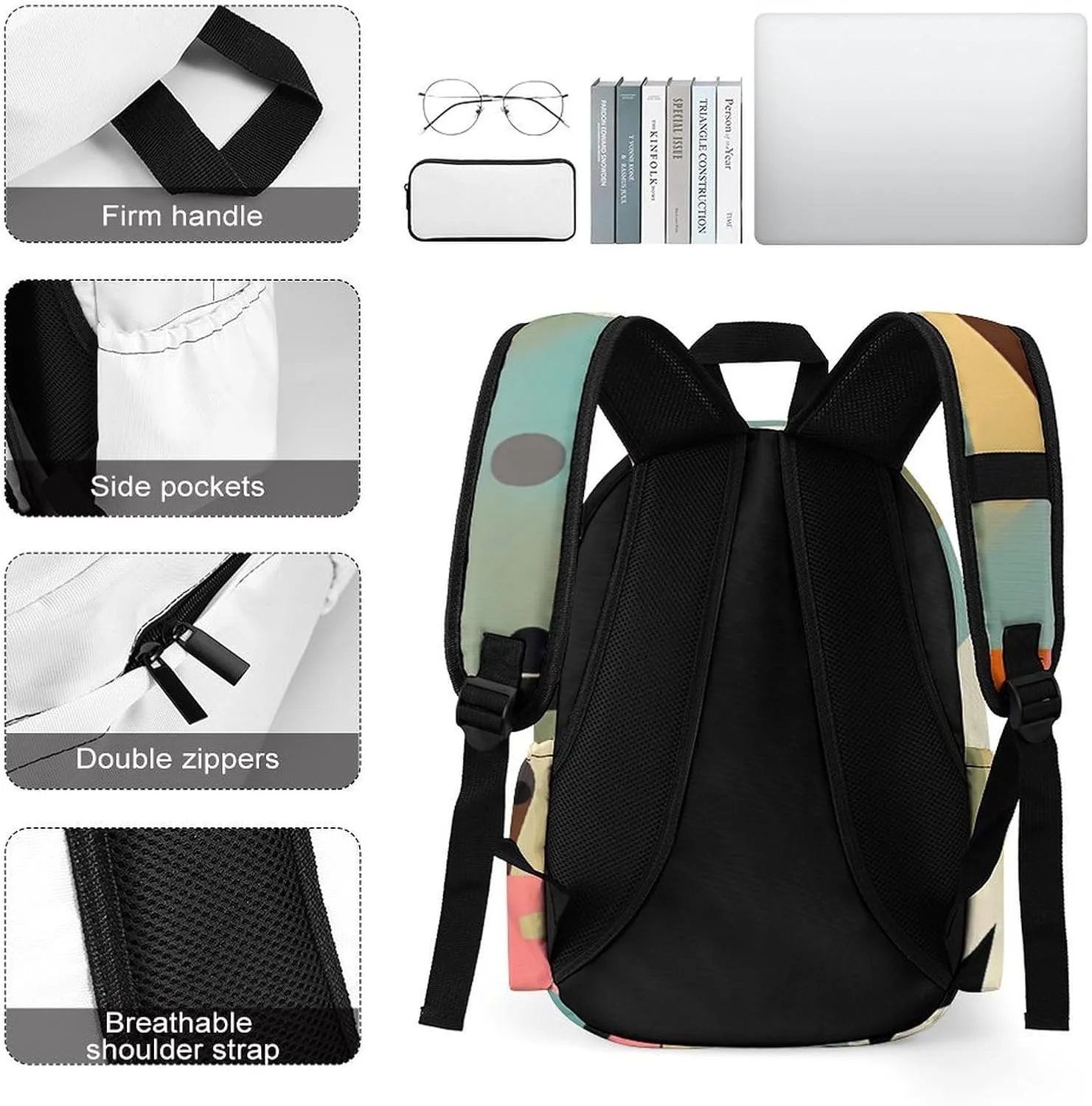 Mid-Century Modern Art Cat Print Laptop Backpacks Casual Shoulder Bag Travel Daypack Fashion for Men Women