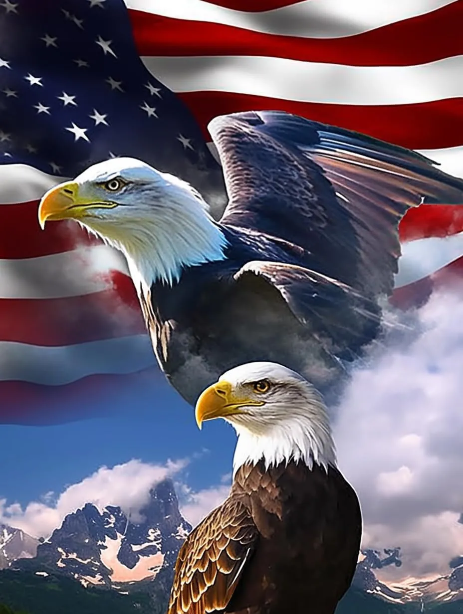 Mighty Eagle and National Flag Diamond Painting Kits for Beginner, 5d DIY Diamond Painting Kits for Adult Animal, Paint by Number Without Frame Home Wall Decor 20 * 24Inch