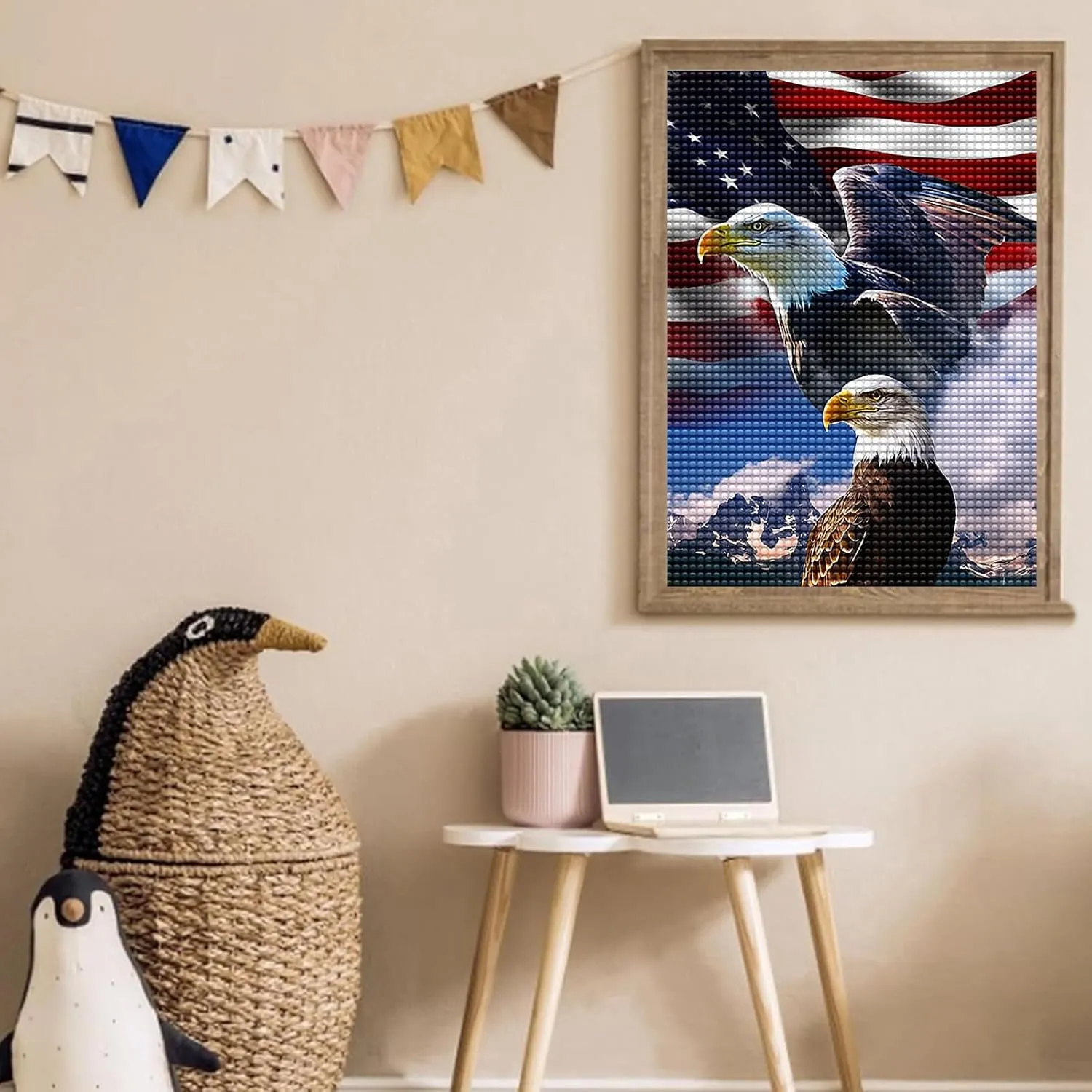 Mighty Eagle and National Flag Diamond Painting Kits for Beginner, 5d DIY Diamond Painting Kits for Adult Animal, Paint by Number Without Frame Home Wall Decor 20 * 24Inch