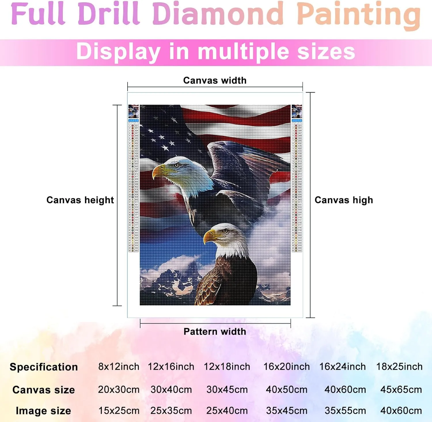 Mighty Eagle and National Flag Diamond Painting Kits for Beginner, 5d DIY Diamond Painting Kits for Adult Animal, Paint by Number Without Frame Home Wall Decor 20 * 24Inch