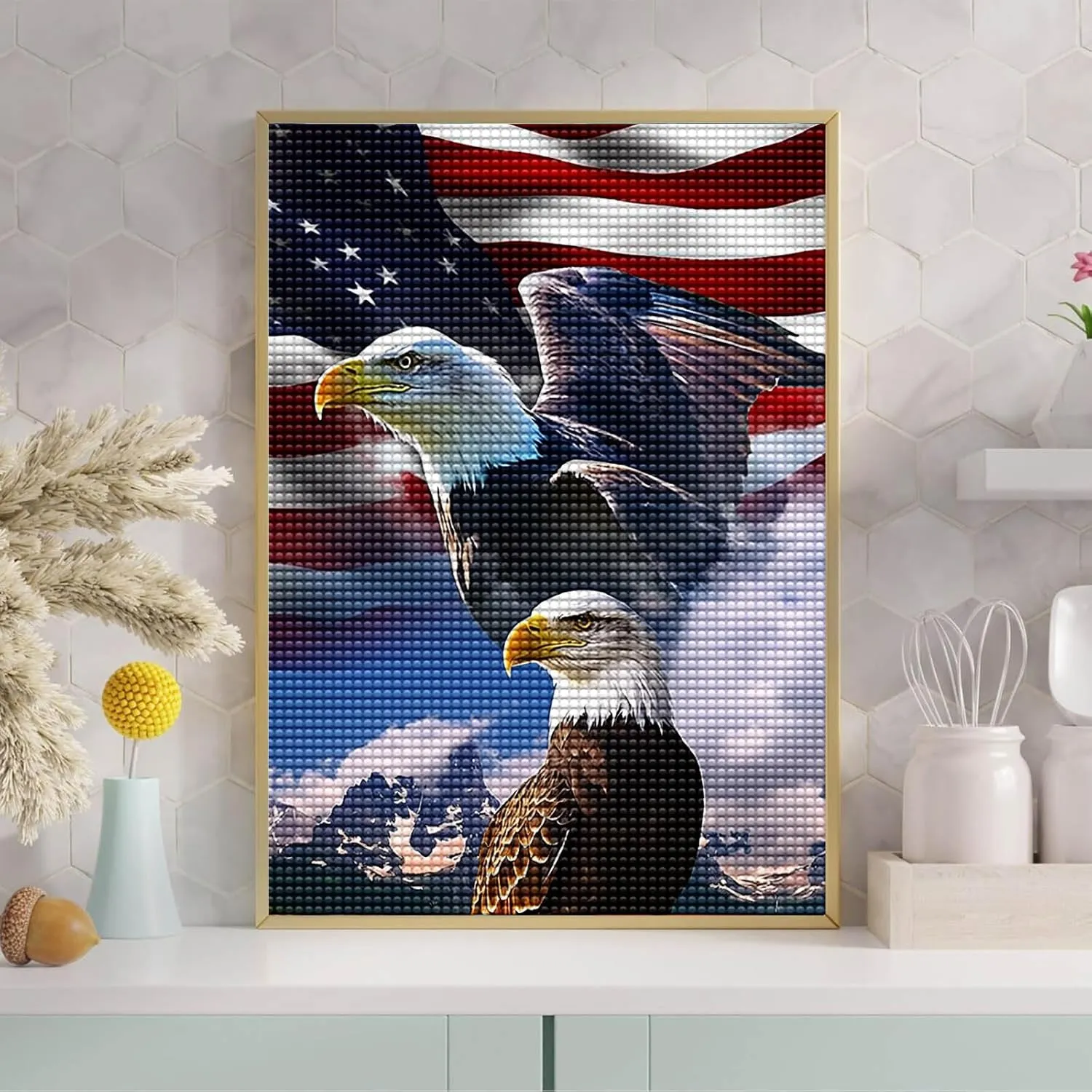 Mighty Eagle and National Flag Diamond Painting Kits for Beginner, 5d DIY Diamond Painting Kits for Adult Animal, Paint by Number Without Frame Home Wall Decor 20 * 24Inch